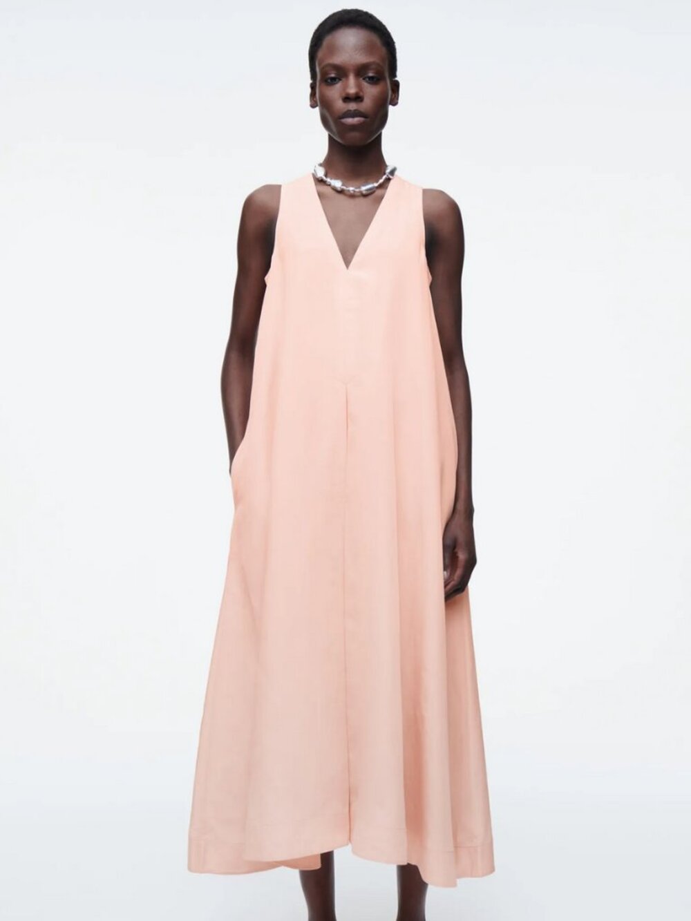 Cos A-Line Linen-Blend Maxi Dress In Orange